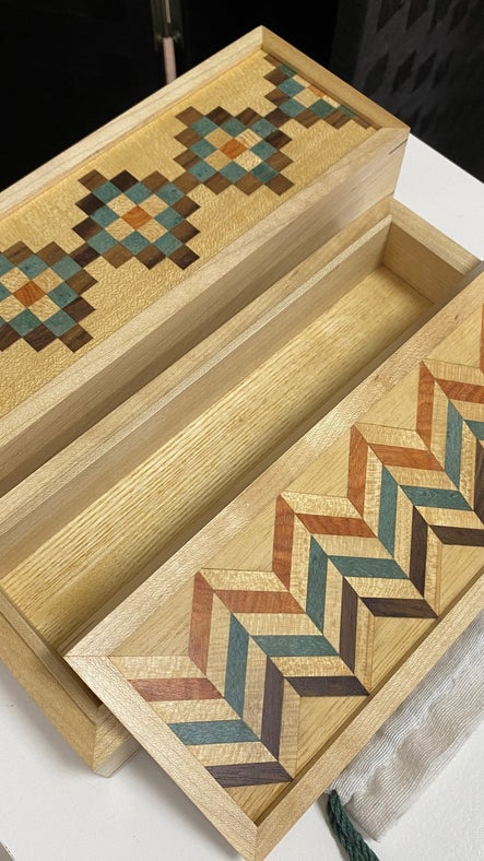 Two wooden boxes crafted by Nesreen Sharara, Artist in residence at Blickling Estate